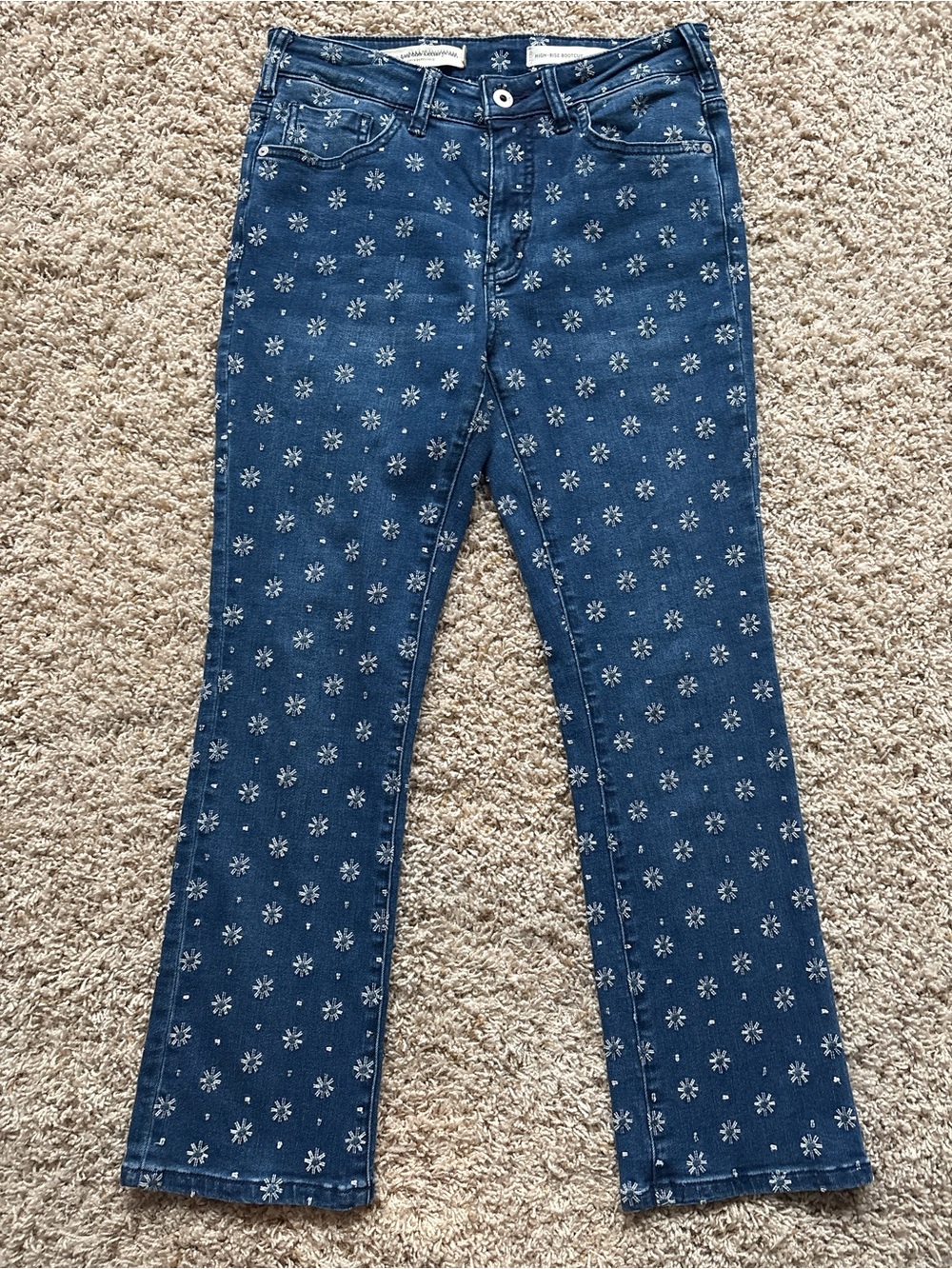 Pilcro High Rise Cropped Bootcut Jeans Sz 27 Embroidered Starburst/Flower